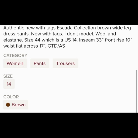 NEW Escada Brown Wide Leg Dress Pants - Picture 7 of 7